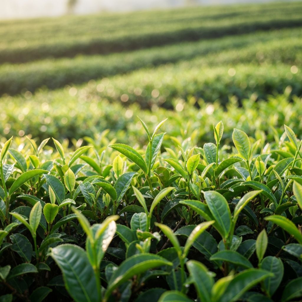 Loose tea leaves are arranged as a background for the Literatea sign-up page.